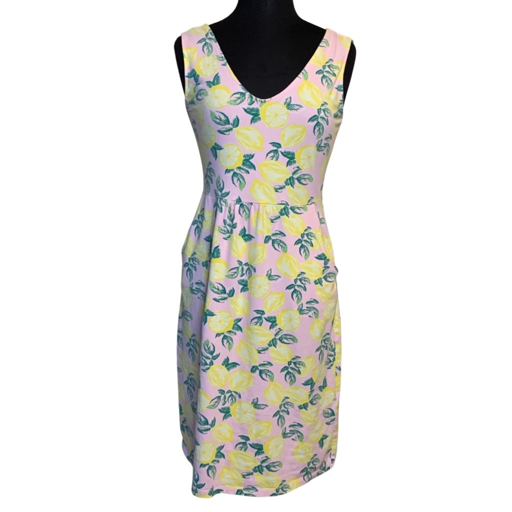 C&C CALIFORNIA Lemon Print Dress Pink Medium Knit Sleeveless